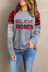 BELIEVE – Kariertes, gestreiftes Oberteil mit Raglanärmeln