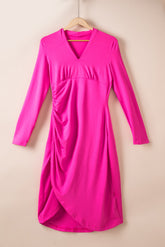 Ruched Tulip Hem V-Neck Dress
