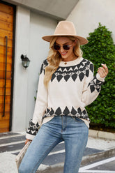 Cozy Vision – Bedruckter Pullover mit Raglanärmeln und geripptem Rand