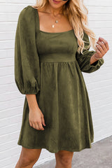 Robe courte évasée taille haute à col carré délavé vert
