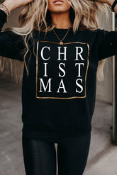 Schwarzes Sweatshirt mit Rundhalsausschnitt und Grafik im Weihnachts-Glitzer-Print