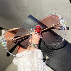 Vintage Rimless Rhinestone UV400 Sunglasses Brander Sunglasses Retro Cutting Lens Gradient Sun Glass Female Shade