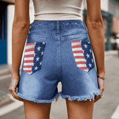 Short en jean vieilli avec drapeau américain