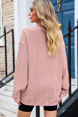 Rosafarbenes Cord-Sweatshirt „MERRY Christmas“ mit Karomuster und Leopardenmuster