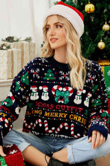 Rundhalspullover mit überschnittenen Schultern und Weihnachtsdruck