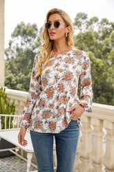 Chemisier péplum à manches longues et motif cachemire floral