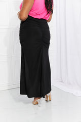 White Birch Full Size Up Up Ruched Slit Maxi Skirt in Black