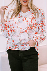 Plus Size Floral Tie Neck High-Low Blouse