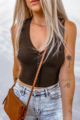 Kurzes Rippstrick-Tanktop mit Knopfleiste vorn