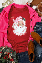 Red Santa Claus Print Drop Shoulder Graphic Sweatshirt