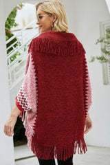 Chevron Dolman Sleeve Fringed Poncho