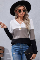 Gestreiftes Henley-Oberteil aus Waffelstrick