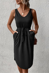 Robe sans manches à col en V et ourlet incurvé