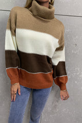 Pull à col roulé et manches lanternes à blocs de couleurs