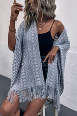 Fringe Hem Open Front Poncho