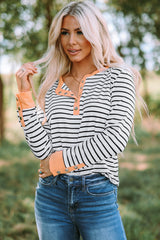 Striped Contrast Trim Quarter Snap T-Shirt