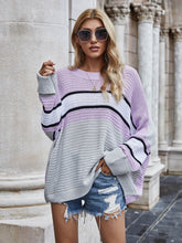 Langärmliger Tunika-Pullover mit horizontalen Rippenmuster und Streifen