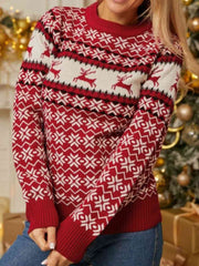 Reindeer Snowflake Print Pullover Sweater