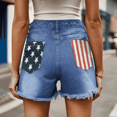 Short en jean vieilli avec drapeau américain