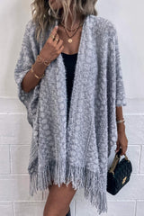 Fringe Hem Open Front Poncho