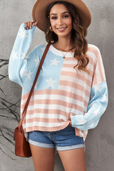 Strickpullover mit seitlichem Schlitz und überschnittener Schulterpartie und US-Flagge