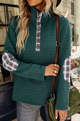 Plaid Textured Quarter-Snap Sweatshirt