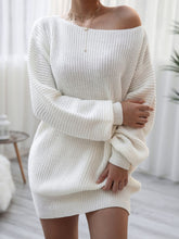 Robe pull en maille côtelée à manches ballon et col bateau