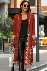 Bohemian Duster Cardigan mit Quastensaum und offener Vorderseite