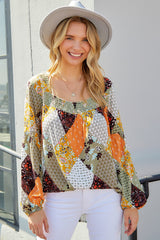 Patchwork-Bluse mit Ballonärmeln