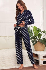 Star Print Button-Up Shirt Pants Lounge Set