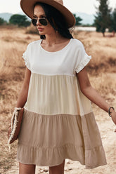 Robe à volants et col rond à blocs de couleurs