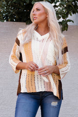 Durchbrochener Kapuzenpullover mit Farbblock