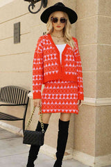 Geometric Dropped Shoulder Cardigan Knit Skirt Set