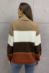 Pull à col roulé et manches lanternes à blocs de couleurs
