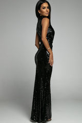 Robe fendue sans manches à paillettes découpées