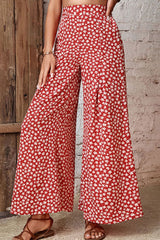 Pantalon évasé taille haute à motif floral