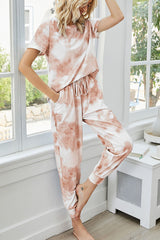 Tie-Dye Rundhals Kurzarm Top Hose Lounge Set