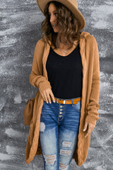 Cable-Knit Open Front Hooded Cardigan