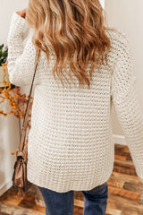 White Knitted V Neck Loose Fit Sweater