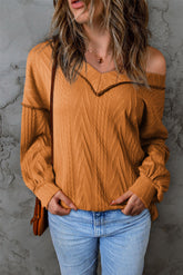 Contrast Textured V-Neck Drop Shoulder Top
