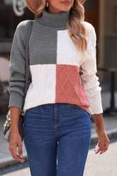 Rollkragenpullover mit Farbblockdesign und überschnittener Schulter