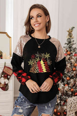 Langarm-T-Shirt mit Pailletten und Weihnachtsbaum-Grafik