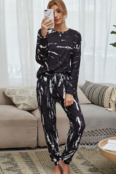 Tie-Dye Round Neck Top Drawstring Waist Joggers Lounge Set
