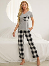Plaid Heart Tee Pants Lounge Set with Pockets