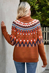 Pullover mit geripptem Rollkragen und Chevron-Muster