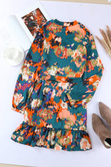 Robe à imprimé abstrait avec ceinture et ourlet à volants