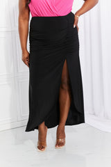 White Birch Full Size Up Up Ruched Slit Maxi Skirt in Black
