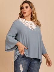 Chemisier à manches trois-quarts en dentelle contrastée grande taille
