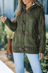 Fleece Lined Cable-Knit Toggle Hooded Cardigan