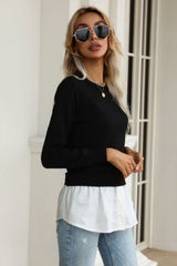 Pull ras du cou à ourlet de chemise